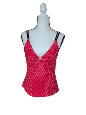 Beach Diva Polka Dot Padded Swim Tankini Top 12 Red White Blue